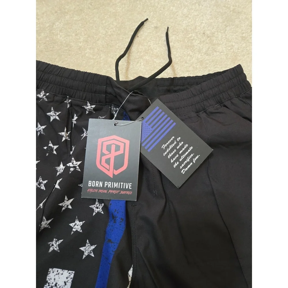 Born Primitive Defender Thin Blue Line Training Shorts Men's S  Black NWT